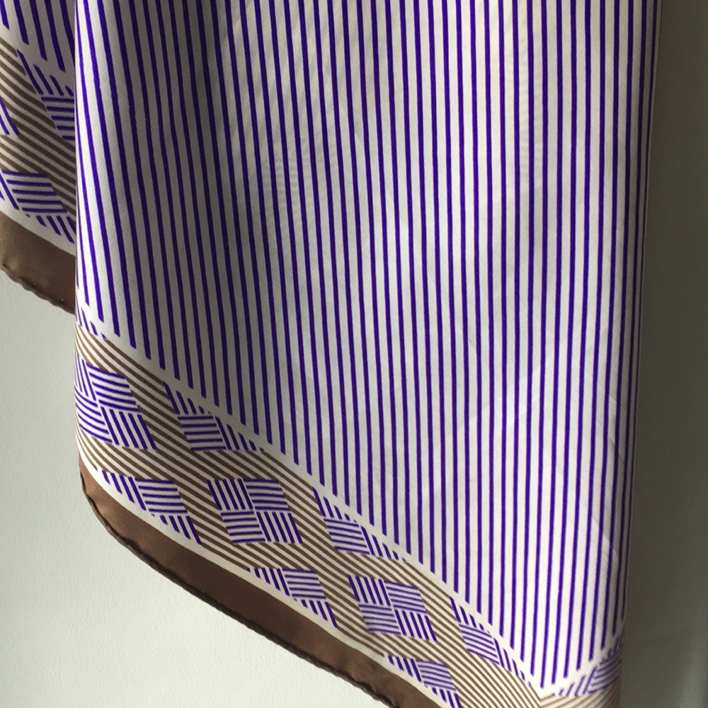 Vintage Anne Klein scarf Signed geometric purple tan